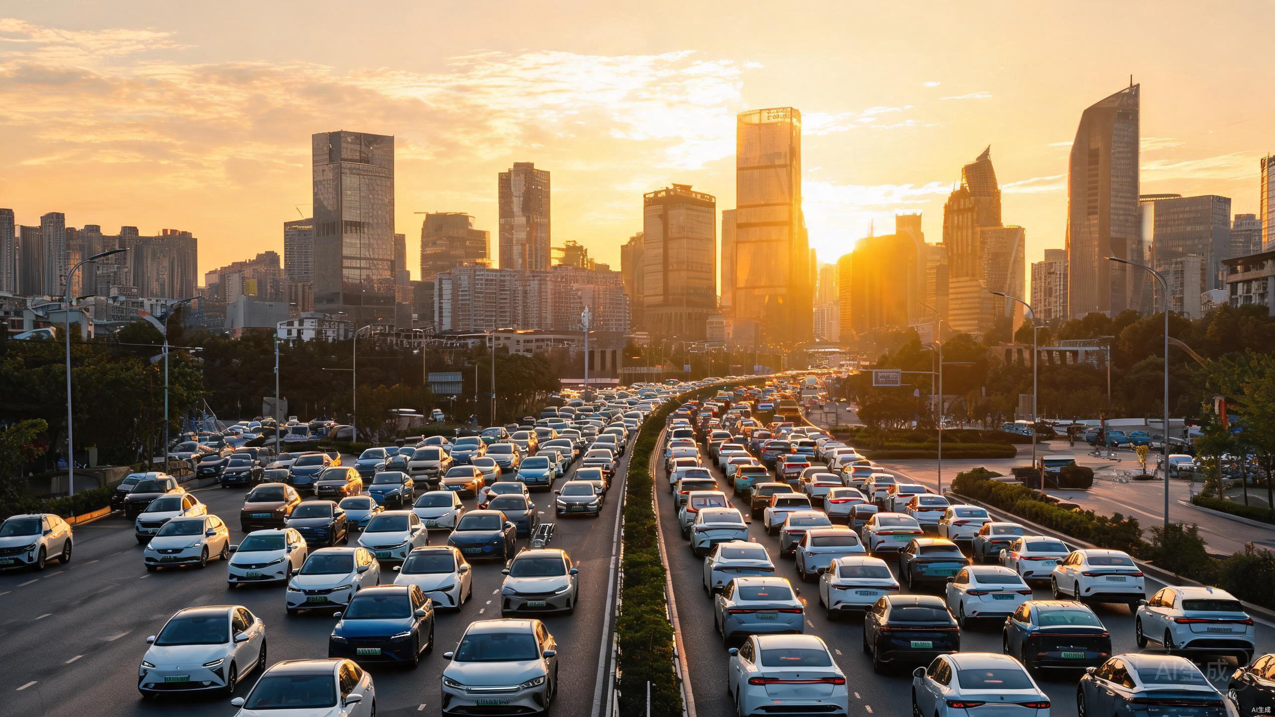 城市道路上的新能源汽车