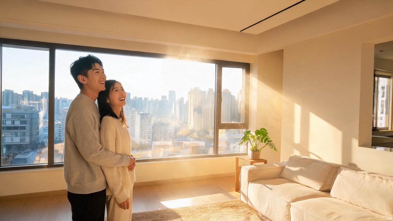 年轻夫妇在新房里憧憬未来