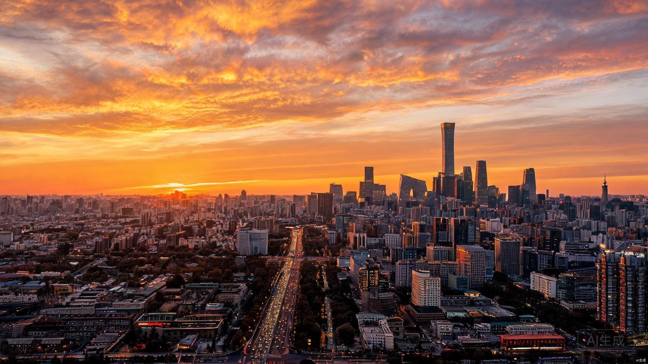 北京城市天际线日落全景