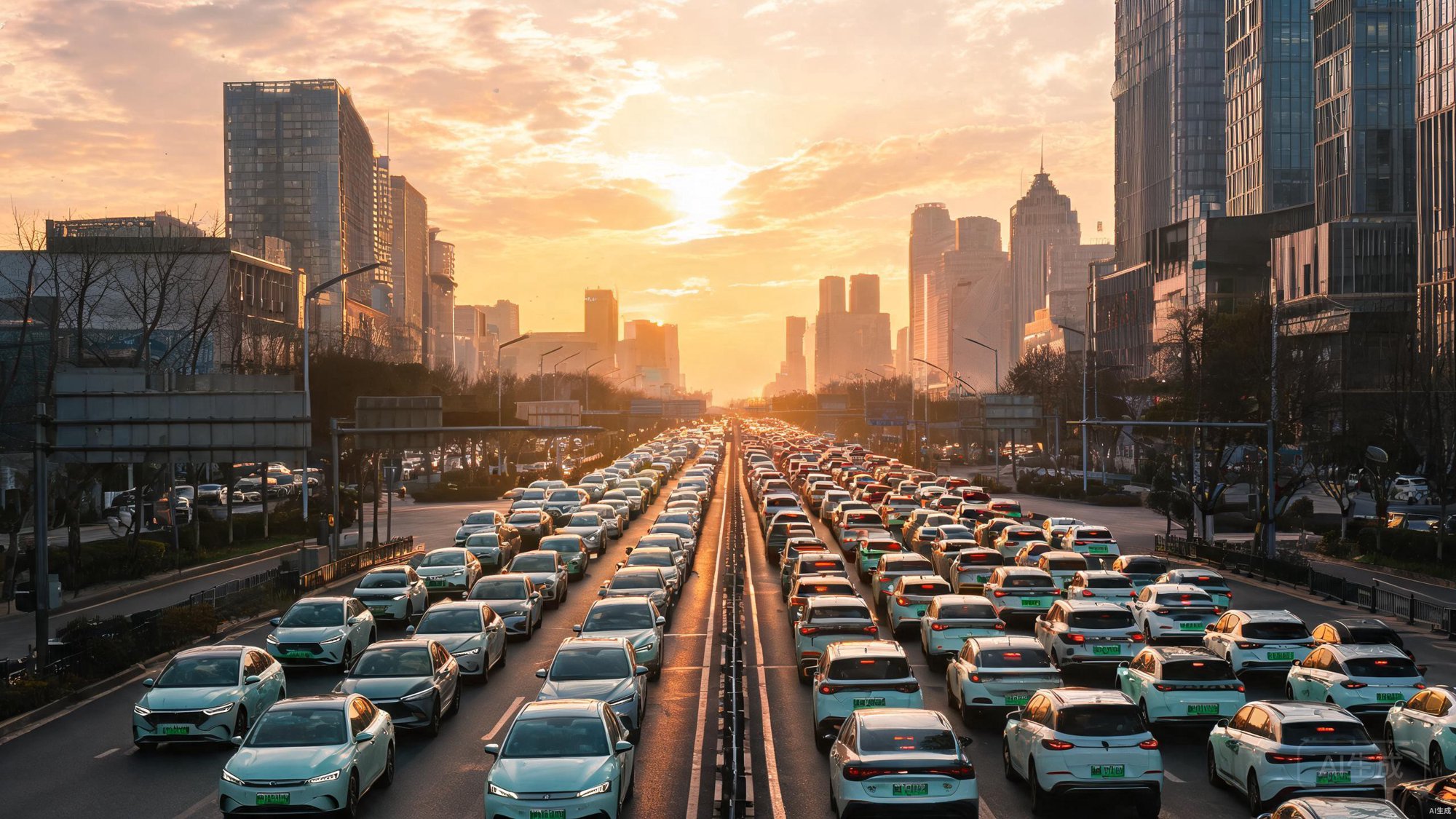 城市道路上大量新能源汽车