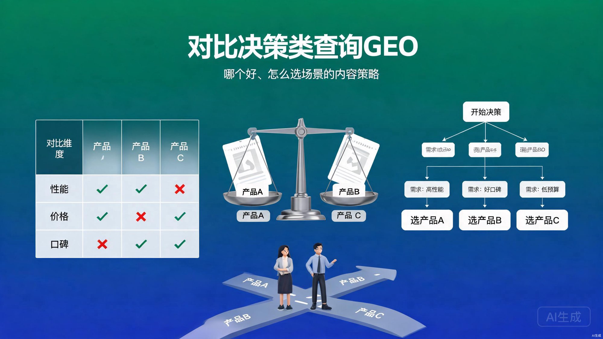 对比决策类查询GEO：哪个好、怎么选场景的内容策略