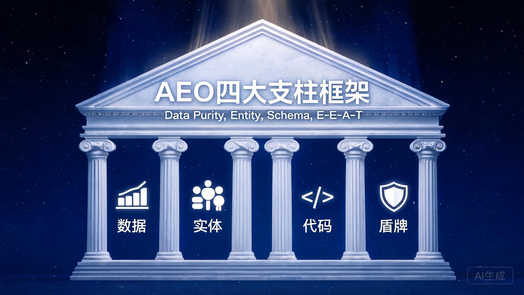 AEO四大支柱框架：数据纯净/实体显著/结构化数据/E-E-A-T重塑